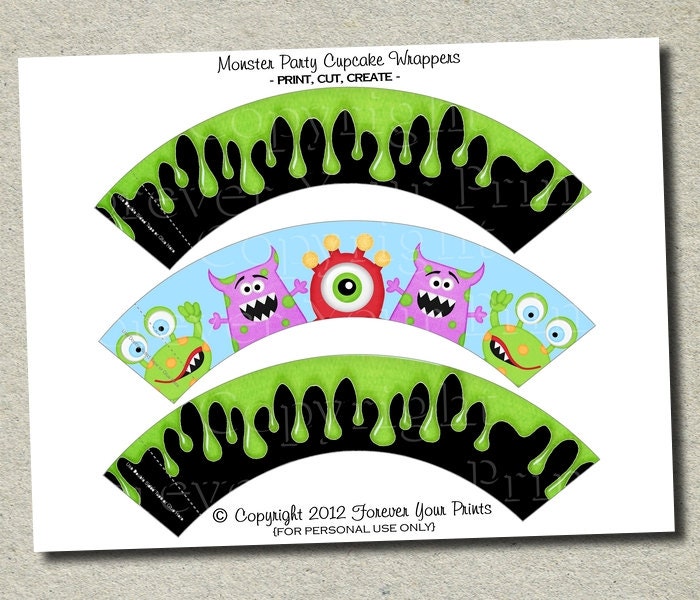 Monster Party Cupcake Wrappers - INSTANT DOWNLOAD Il_570xn