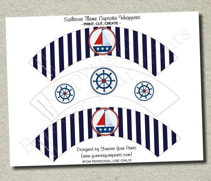 Nautical Sailboat Cupcake Wrappers - INSTANT DOWNLOAD Il_570xn