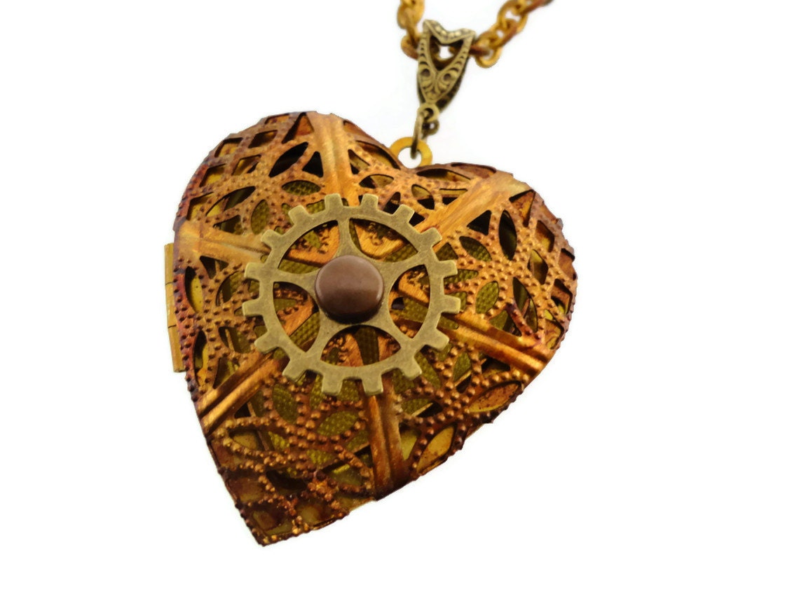 Steampunk Necklace The Clockwork Heart Locket Necklace All Brass with Gear by Dr Brassy Steampunk