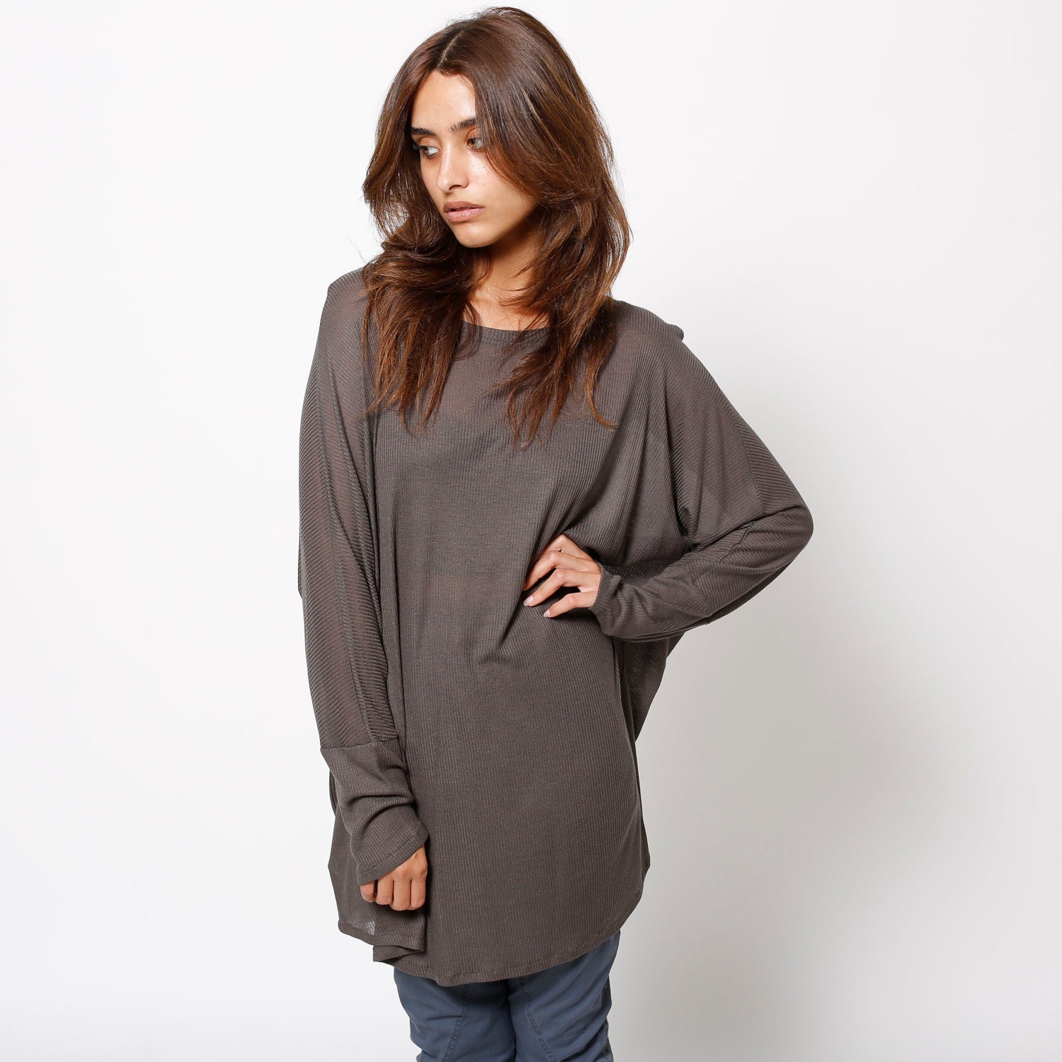 Womens Clothing grey top oversized tunic