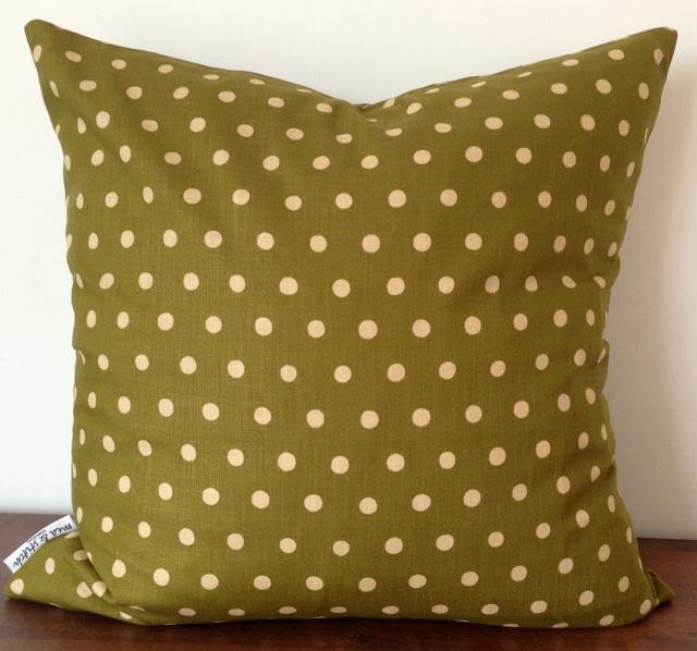 Japanese dots in cream with olive green background cushion cover, contemporary designer fabric slip cover, throw pillow