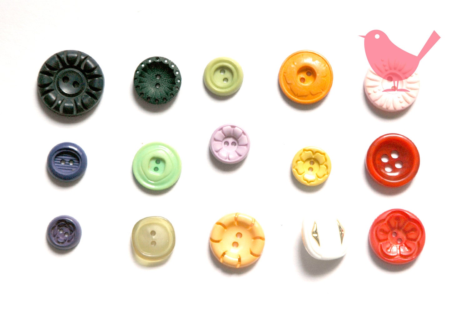 Vintage buttons - 15 colorful flower buttons lot 31