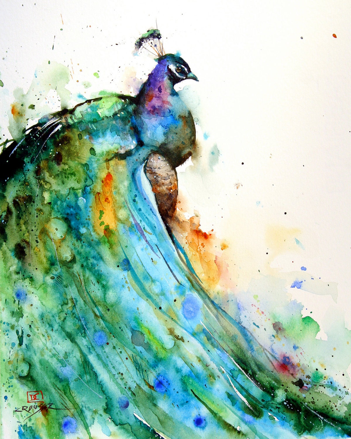 PEACOCK Extra Large Watercolor Print By Dean Crouser