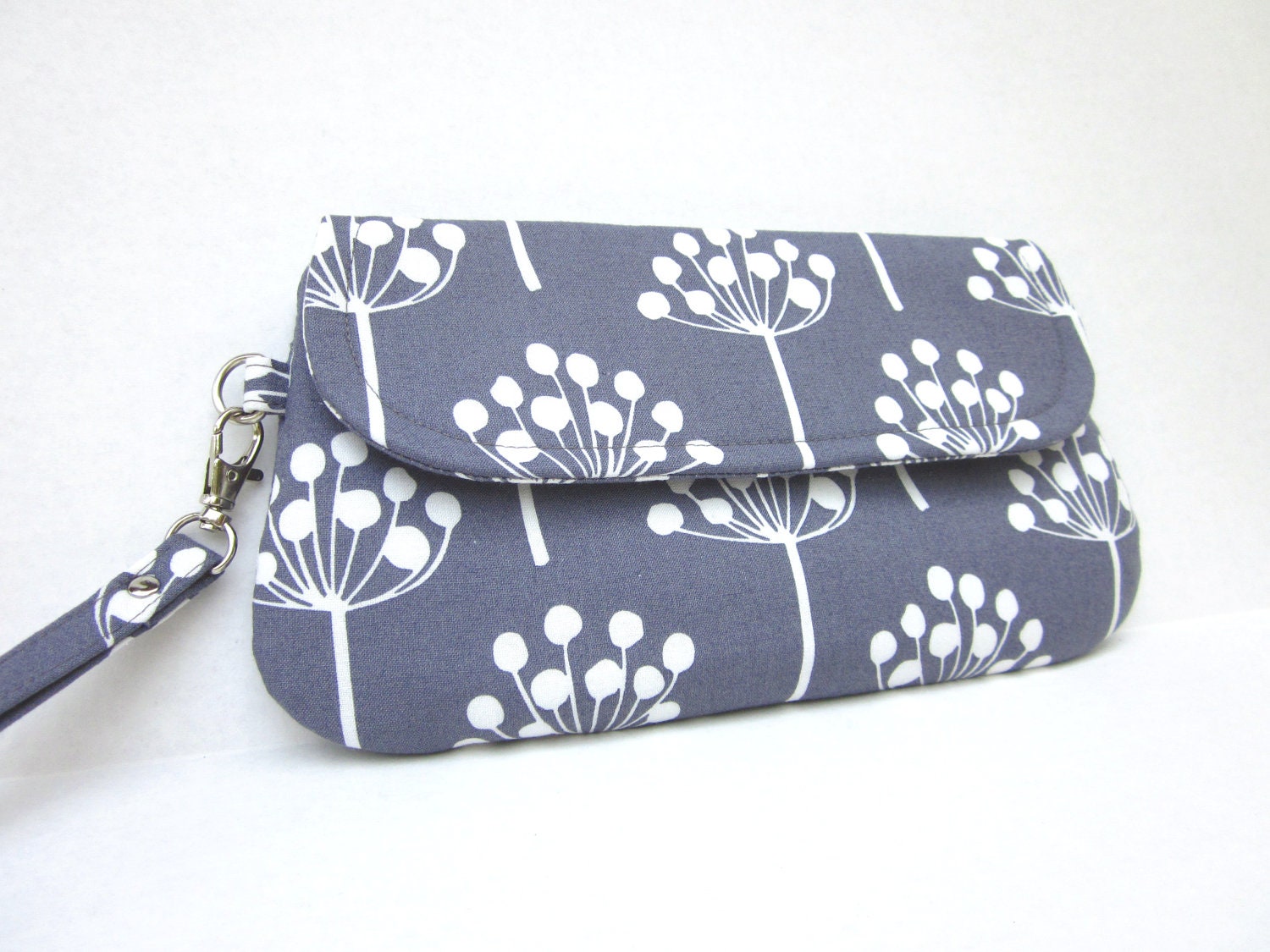 Gray Clutch White Flowers with Wrist Strap by waterpath
