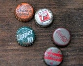 scrubby antique bottlecap magnets -- set of five -- vintage bottle caps