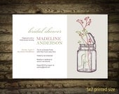 Digital Printable Mason Jar Bridal Shower Invitations. DIY Bridal Shower Mason Jar with Flowers Invite. Any color available- you choose