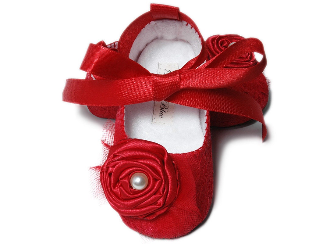 Baby Girl Shoes, Newborn Size 0 Only, Red baby booties, slippers ...