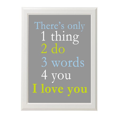 Kids wall art - Customizable - 1234 art print - you choose the colors - Plain white t's song art - I love you - numbers