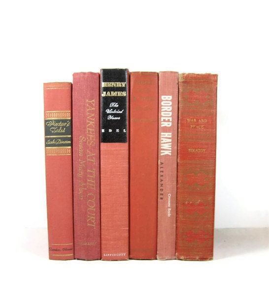 Salmon Peach Decorative Books, Vintage Photo Props, Vintage Wedding Decor