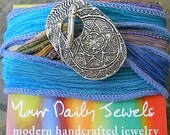 Eco-friendly  Silver Silk Wrap Bracelet, Hand Dyed Ribbon, Fine Silver Toggle, Yoga Jewelry, Recycled Bohemian Fashion Accessory