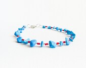 Turquoise red silver thin ankle bracelet. Tribal beaded anklet. Sexy foot jewelry