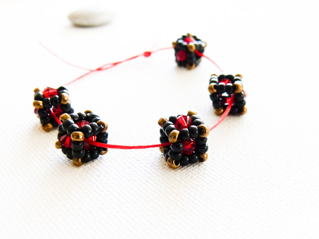 Handmade black red bronze cube  beaded beads, Jewelry making supplies tbteam - CallOfEarth