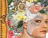 Day 17 - mixed media original art - 40 Works in 40 Days porject portrait flower crown mask floral