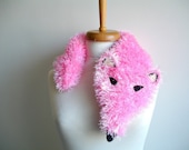 Children Happy Fox Scarf For Kids ,  Three Dimension, Animal Costume, Faux Fur, Baby pink, Funny and Furry