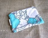 Turquoise Gray and White Medium Zip Pouch
