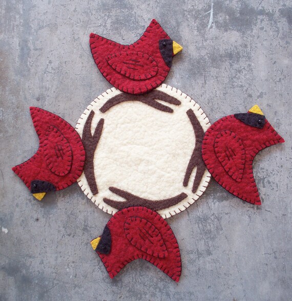 Wool Felt Cardinal Candle Mat by JustJills on Etsy