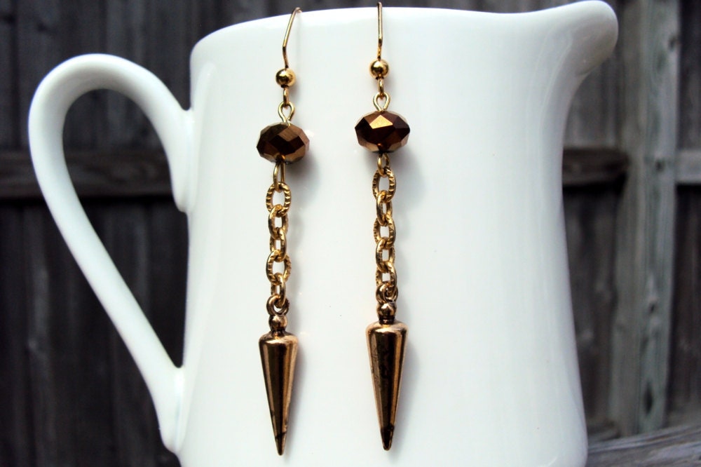 gold spike chain earrings industrial style