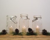 Reserved - Set of Three Vintage Clear Quart Size Wire Bail Ball Mason Jars