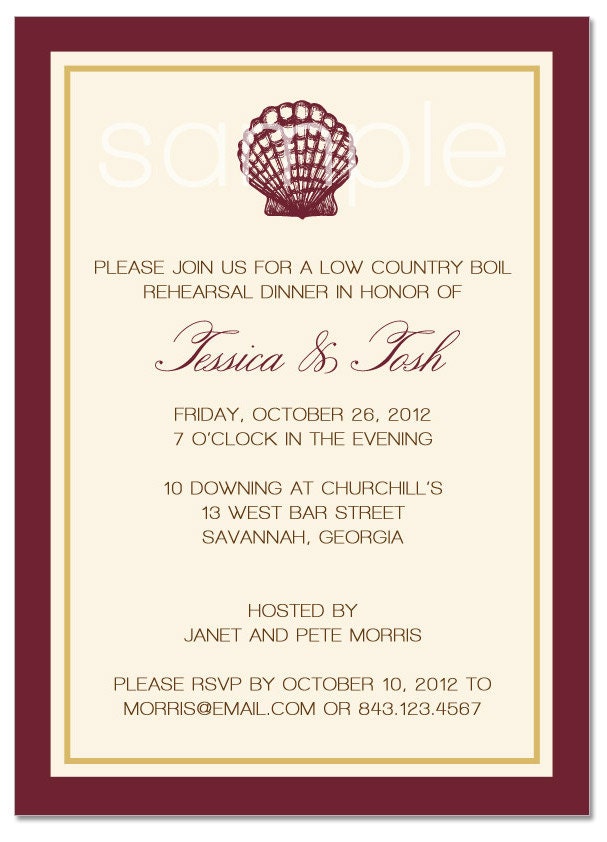 PRINTED - Lowcountry Boil Invitation, Rehearsal Dinner, Engagement, Anniversary Party - ANY COLOR (50 - 4" x 5.5")