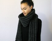 The Bourges w/ Fringe, Long Chunky Scarf - Charcoal