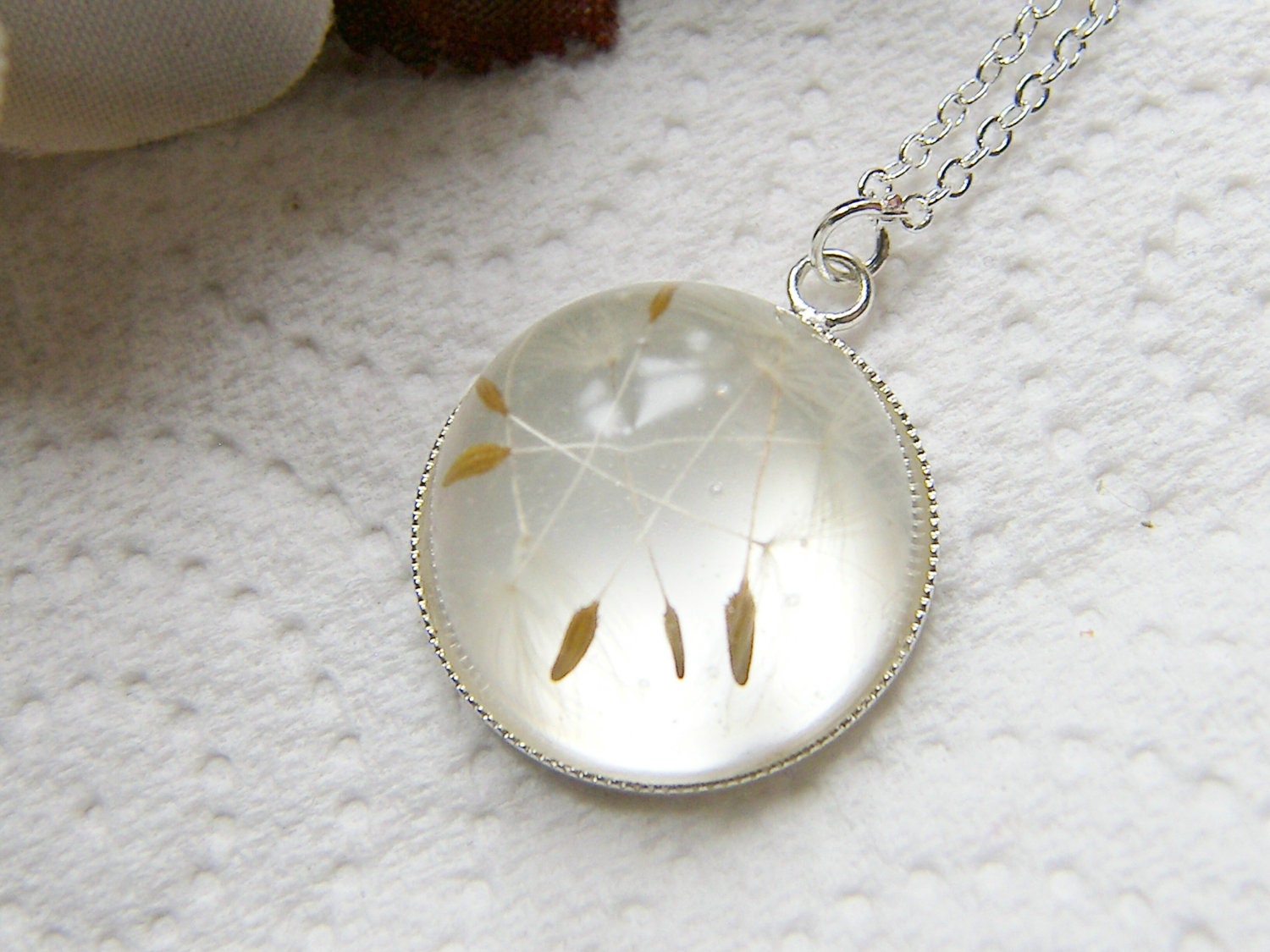 Dandelion Seeds Necklace,  Eco Friendly, Clear Resin