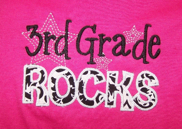 Thrid Grade Rocks shirt 3rd Grade Rocks Shirt appliqued Damask fabric t shirt