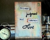 Original Typography Art: 9x12 Embrace Love Typography, Original Mixed Media Art, Original Collage, Original Painting, pastel