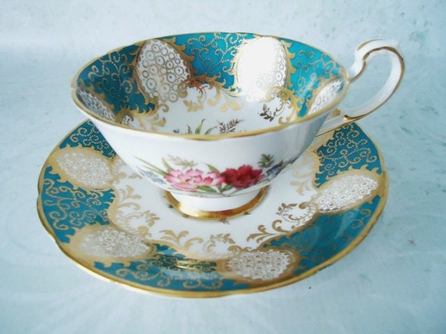 Teal Paragon Teacups and Saucers - Paragon Teacup and Saucer Set - Vintage Tea Cups and Saucers