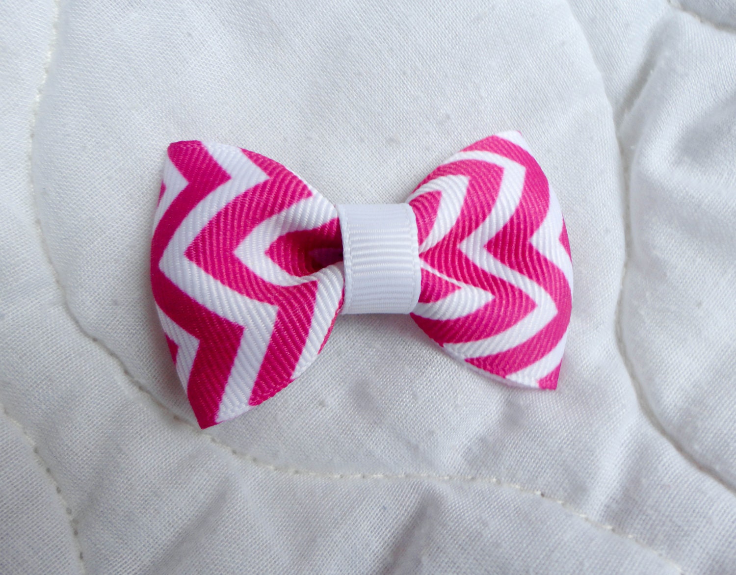 Pink and White Chevron Stripes Bow Tie Hair Bow