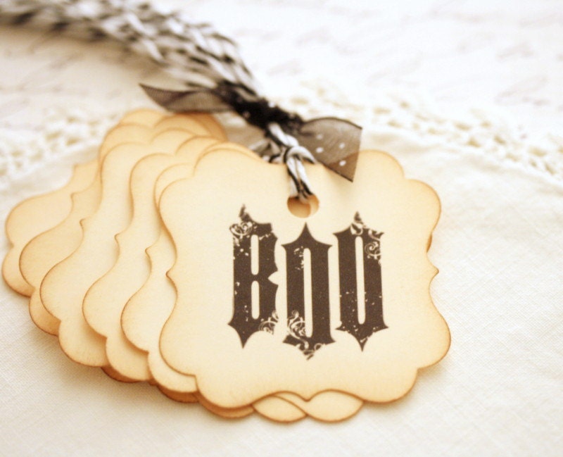Vintage Halloween Tags, Boo Gift Tags, Halloween Treat Bag Tags, Trick or Treat Labels