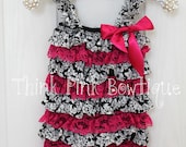 Hot pink and Damask lace an satin petti lace romper, romper, lace petti romper, petti romper