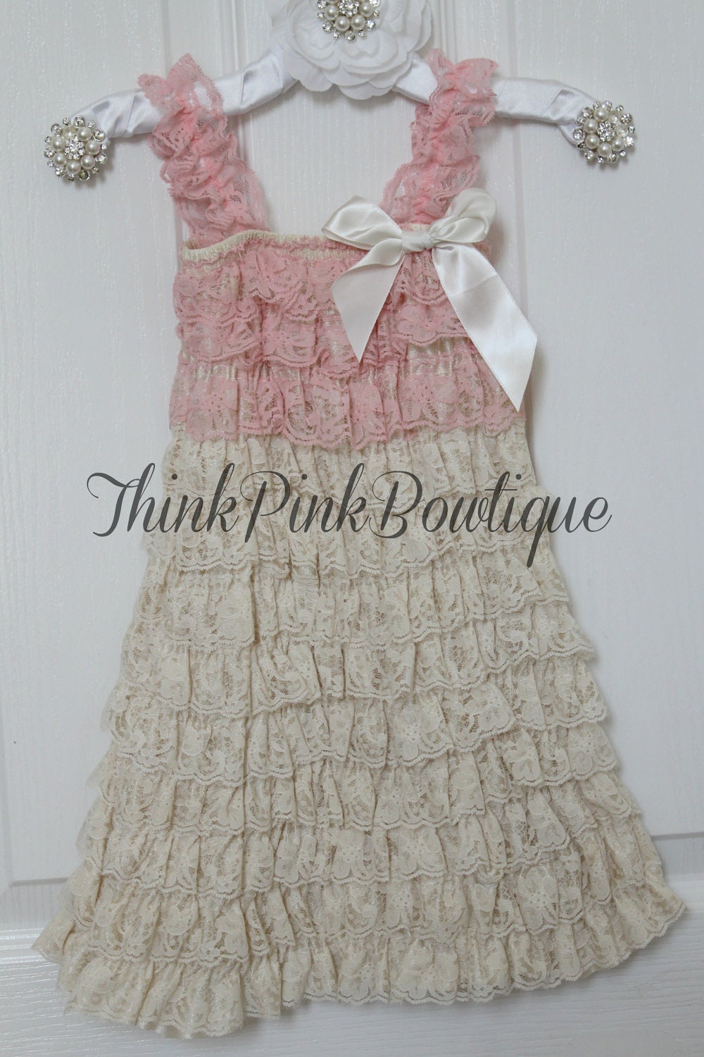 Girl dress, vintage inspired petti lace dress  in pink and cream with straps for girls,baby girls dress.