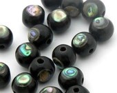 10 mm round Ebony Wood Bead with Abalone shell inlay - 10 pieces