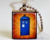 Police Box Tardis Necklace Doctor Who Time Machine Scrabble Tile Pendant with Ball Chain Included (ITEM S168)