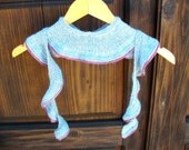 Hand-knit Scarf Scarflette Light Blue with Magenta Trim
