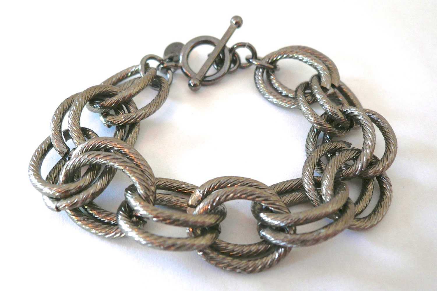 Textured Gunmetal Double Link Bracelet