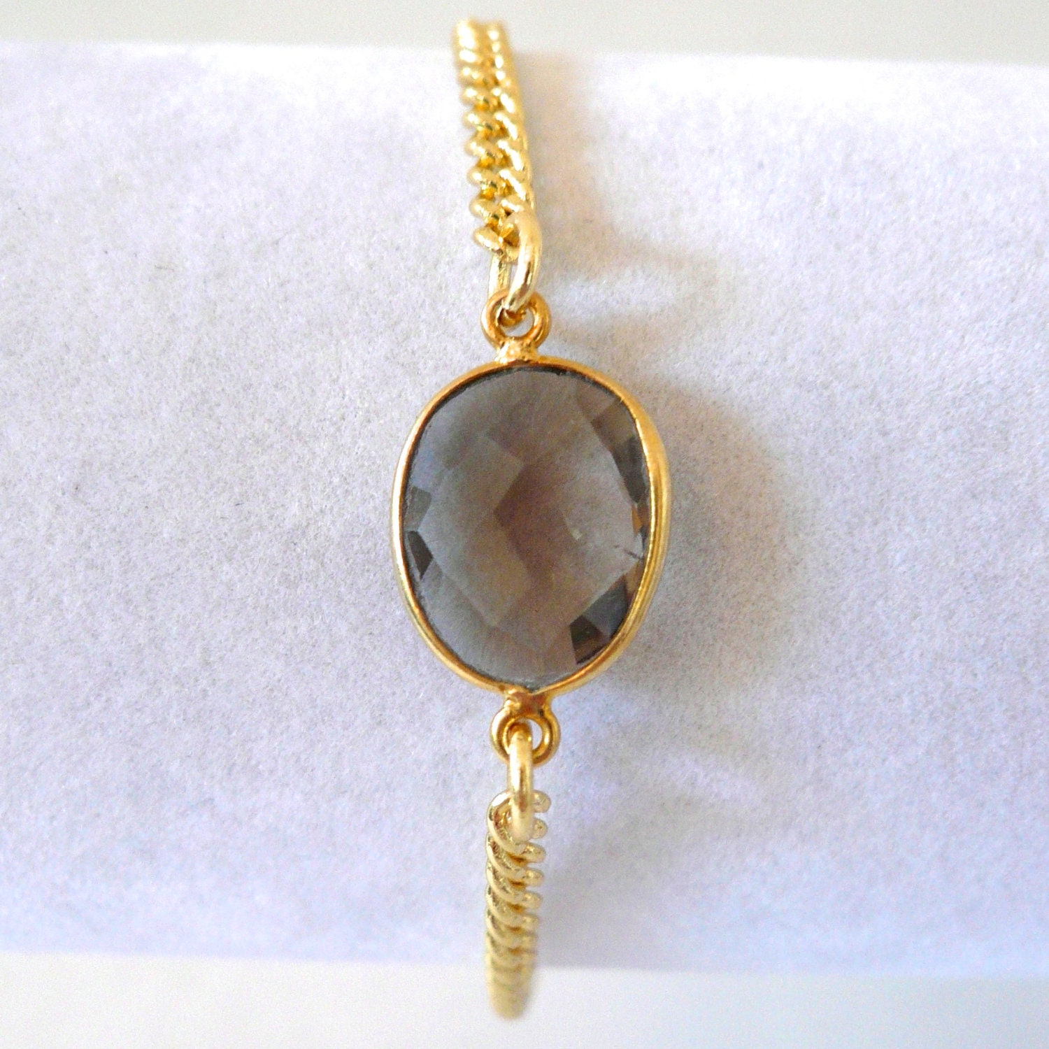 Faceted Smoky Quartz Agate in Gold Bezel Bracelet