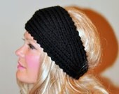 Headband Crochet WOOL Earwarmer Black Headwrap CHOOSE COLOR Black Ear Warmer Hairband Warm Black Hat  Boho Girly Gift under 25