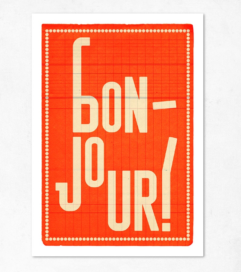 Orange Large illustration print 11.70 x 16.50 (A3). Bonjour. (Special spring offer: Get a geometric poster for free)