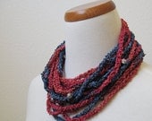 Red  & Blue Long Scarf with Beads