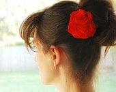 Ruby Red Carnation Hair Clip - Repurposed Tshirt