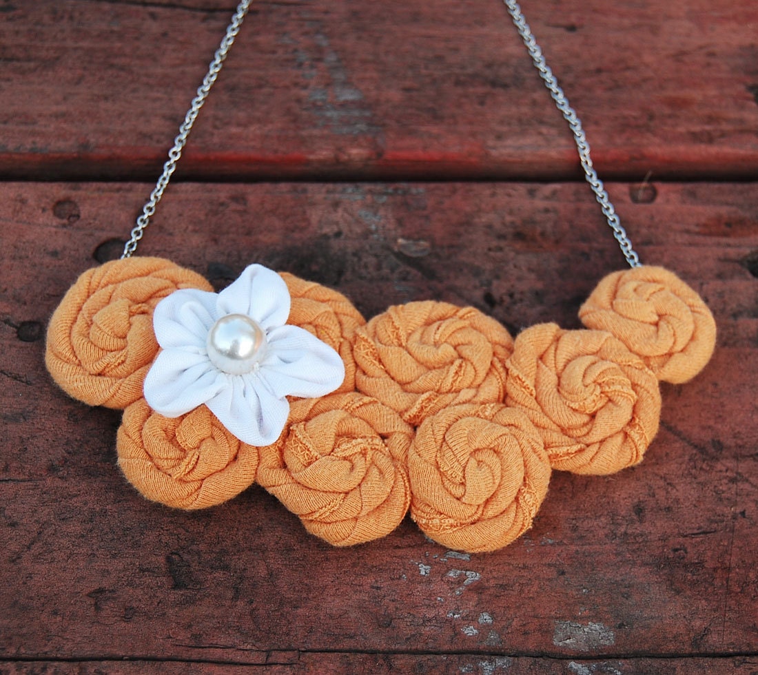 Pumpkin Rosette Bib Necklace - Recycled Tshirt
