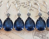 Montana Blue Navy Wedding Jewelry Black Diamond 7 Pairs Bridesmaids Earrings Vintage Earrings - Clip Ons Available