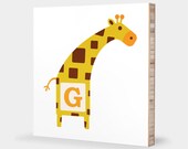 G for Giraffe : ABC Block Bamboo Wall Art Series // Alphabet Kids Wall Art Nursery Room Decor Animal Art 4 x 4