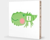 I for Iguana : ABC Block Bamboo Wall Art Series // Alphabet Kids Wall Art Nursery Room Decor Animal Art 4 x 4