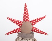 African ooak brown modern rag doll  - hip handmade doll With cool red spikes Haircut Wearing  Newspaper dress - TIMOHANDMADE