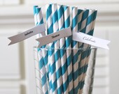 Paper Straws, 25 Teal Aqua Blue Striped Retro Vintage Carnival Circus Kids Wedding Birthday Bridal Baby Shower W/Printable Flags I created Il_170x135
