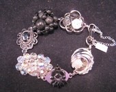 Vintage Earring Bracelet, Bridesmaid Gift, Black, Jet, Onyx, Aurora Borealis, Cluster Earrings, Sarah Coventry, Under 40 - Icy Crescent