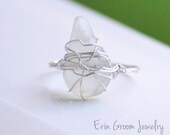 Clear Seaglass Simply Wrapped Silver Ring