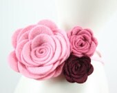 Felt Flower Cluster in Pink and Burgundy. Fall Headband for Baby Newborn Girls Toddlers and Adult Women